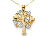 14K Yellow and White Gold Tree of Life with Hearts Pendant Necklace with Chain